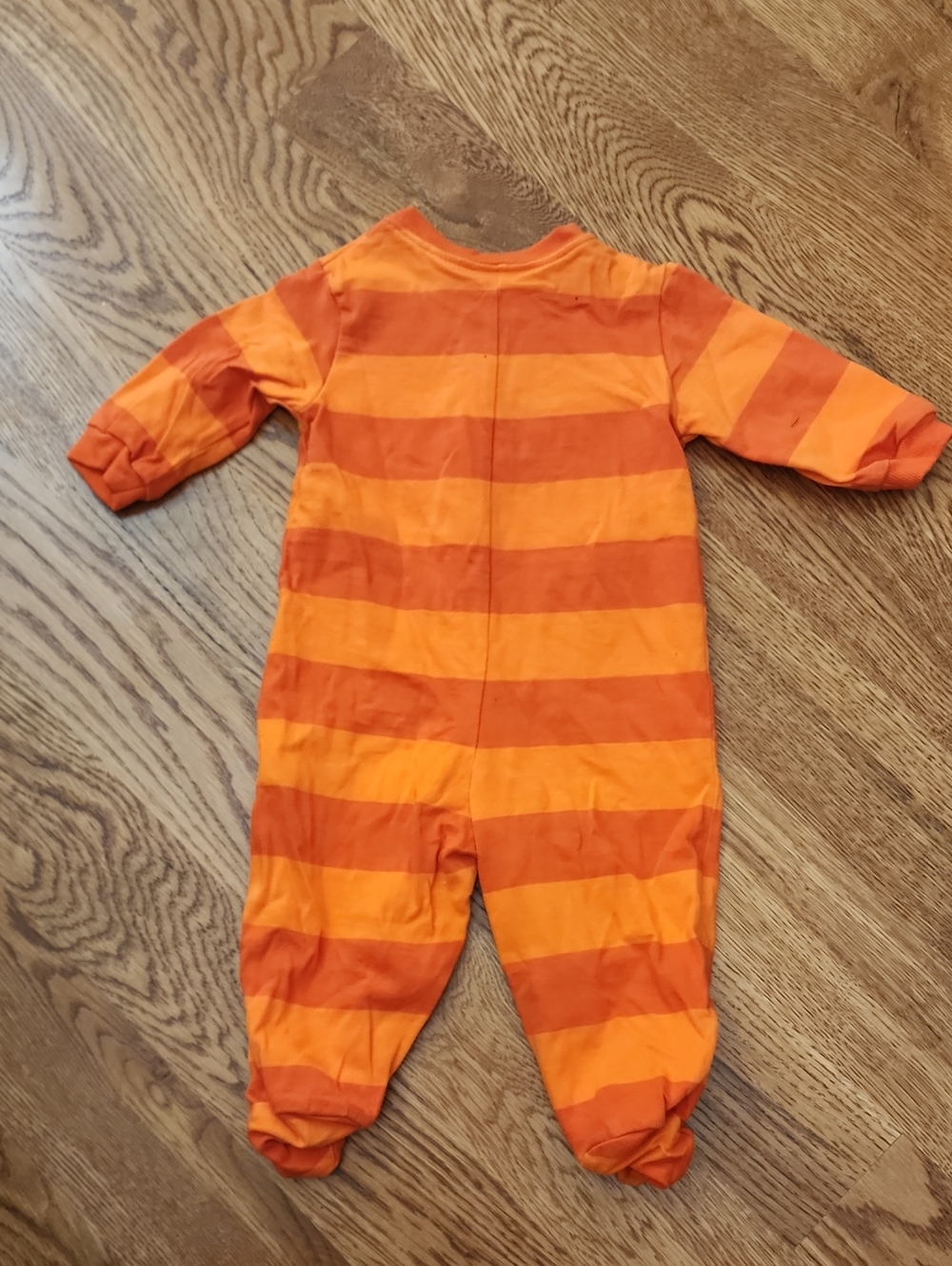 Y2K Miniwear Orange Striped Halloween Footie Pumpkin, Spider & Cat Appliqués - Picture 2 of 5